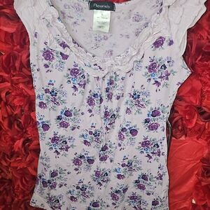 Fleurish Lavender Floral Ruffle Blouse Size Large